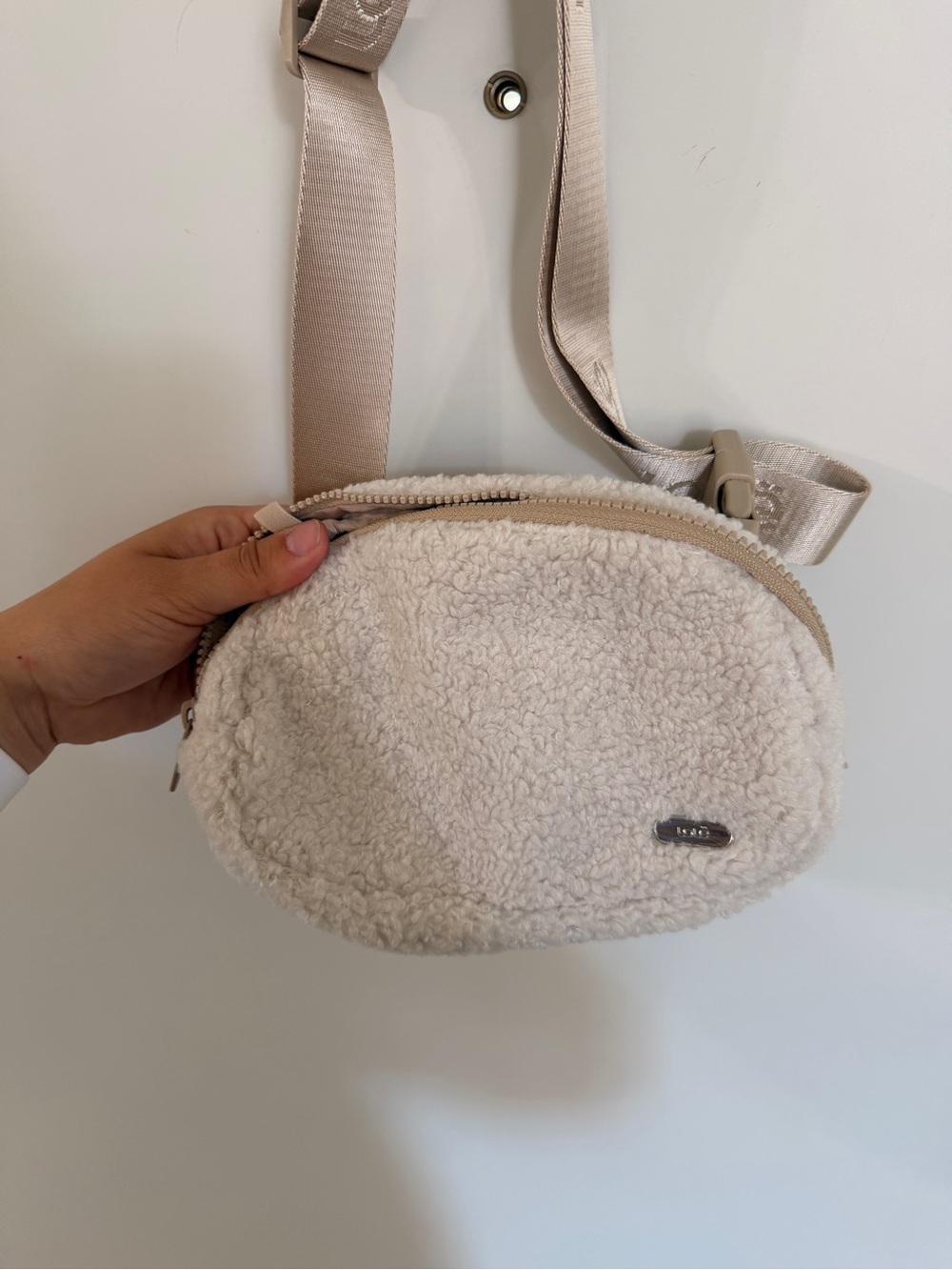 Lole Cream Sherpa Crossbody Bag with Adjustable Strap